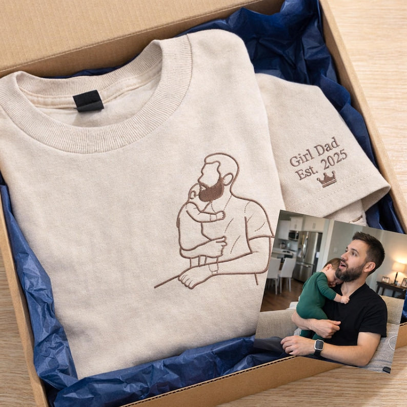 T-shirt Photo Brodé Personnalisé - Un Cadeau Unique pour Papa