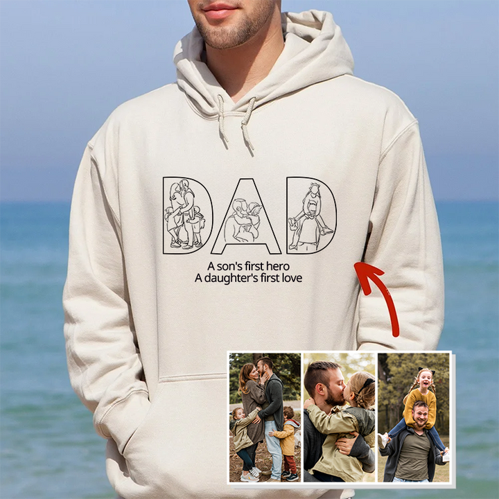 Sweat-shirt personnalisé avec broderie de silhouette photo pour papa – Cadeau personnalisé pour papa