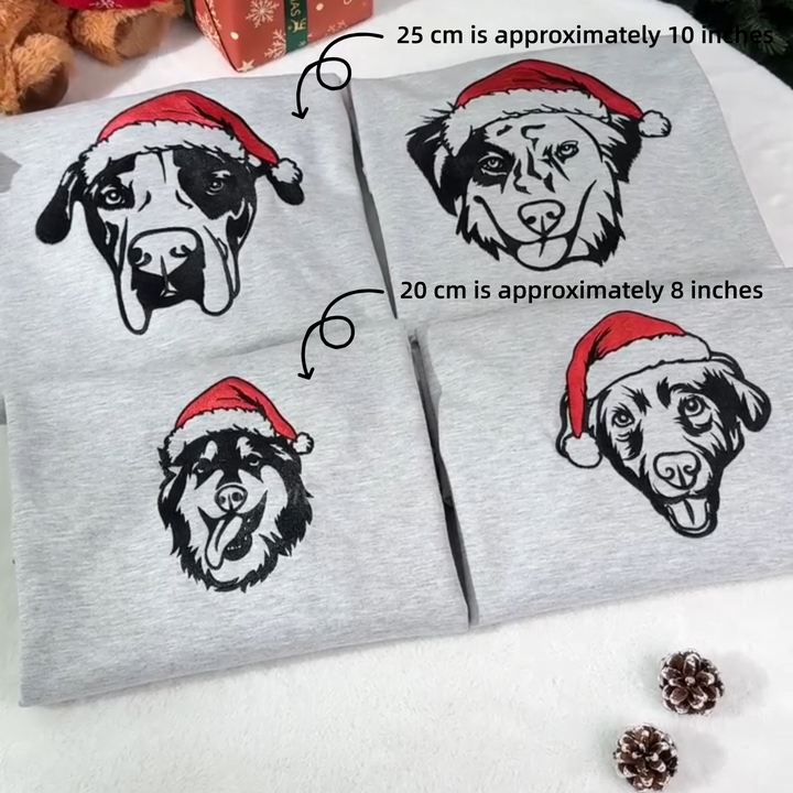 Sweat à capuche ou sweat-shirt brodé personnalisé avec le visage de votre animal de compagnie et un bonnet de Père Noël coloré, cadeau de Noël ou de deuil