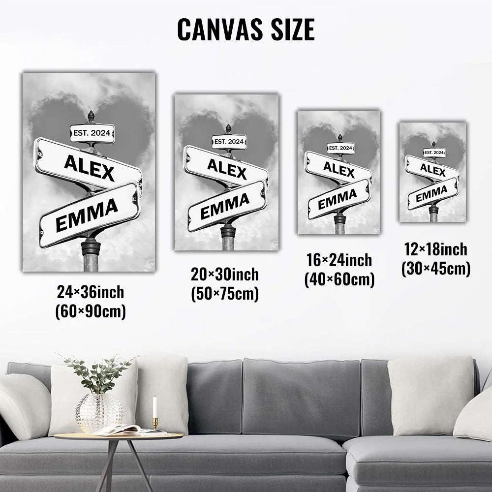 Cadre d'art mural avec nom personnalisé et plaque de rue en forme de cœur
