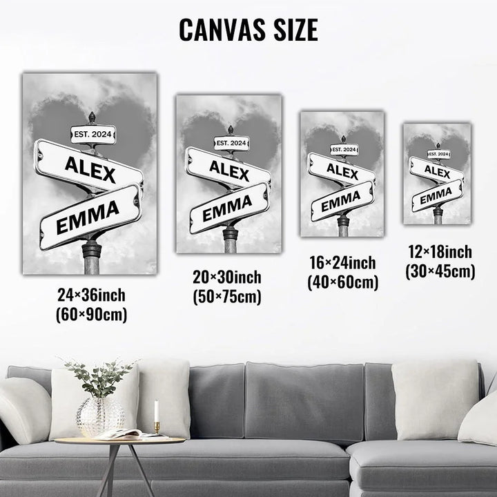 Cadre d'art mural avec nom personnalisé et plaque de rue en forme de cœur