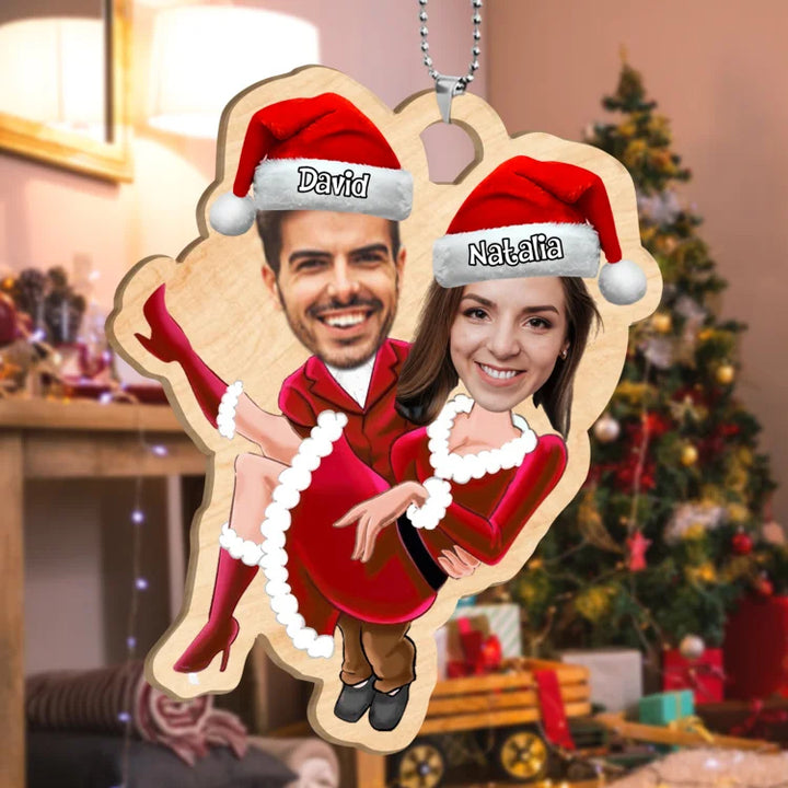 Ornements de Noël Couple en Bois 2 Prénoms et 2 Photos Personnalisés