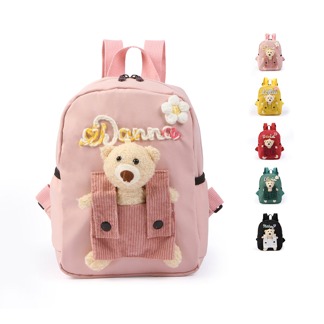 Sac à Dos Peluche Ourson Personnalisable avec Prénom et Couleurs au choix | Cadeau Rentrée Scolaire pour Enfant