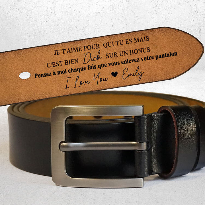 Je t'aime - Ceinture en cuir gravée personnalisée cadeau pour père