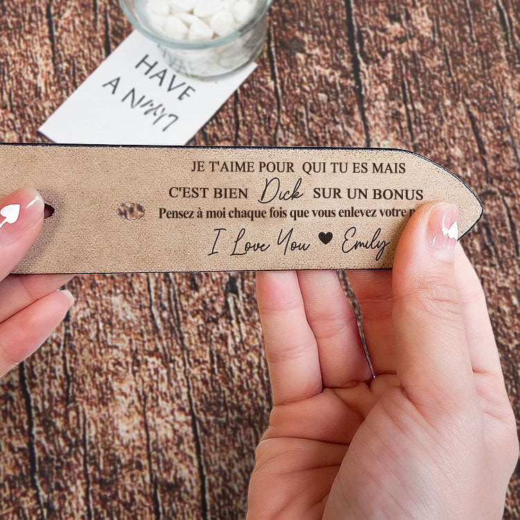 Je t'aime - Ceinture en cuir gravée personnalisée cadeau pour père