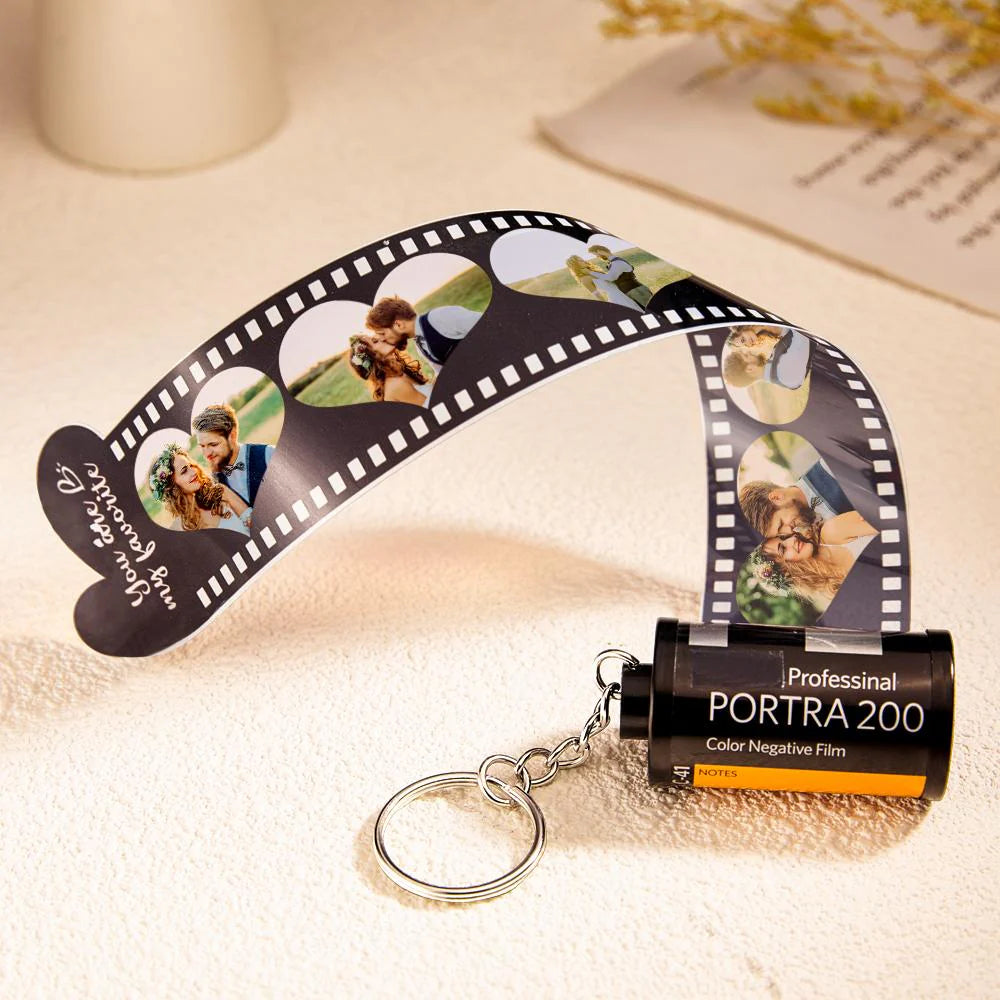 Porte-clés personnalisé, film d'appareil photo, cadeau créatif en forme de cœur
