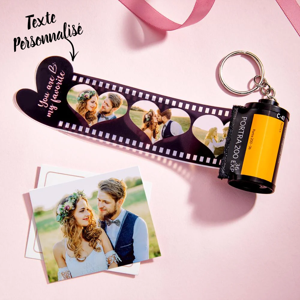 Porte-clés personnalisé, film d'appareil photo, cadeau créatif en forme de cœur