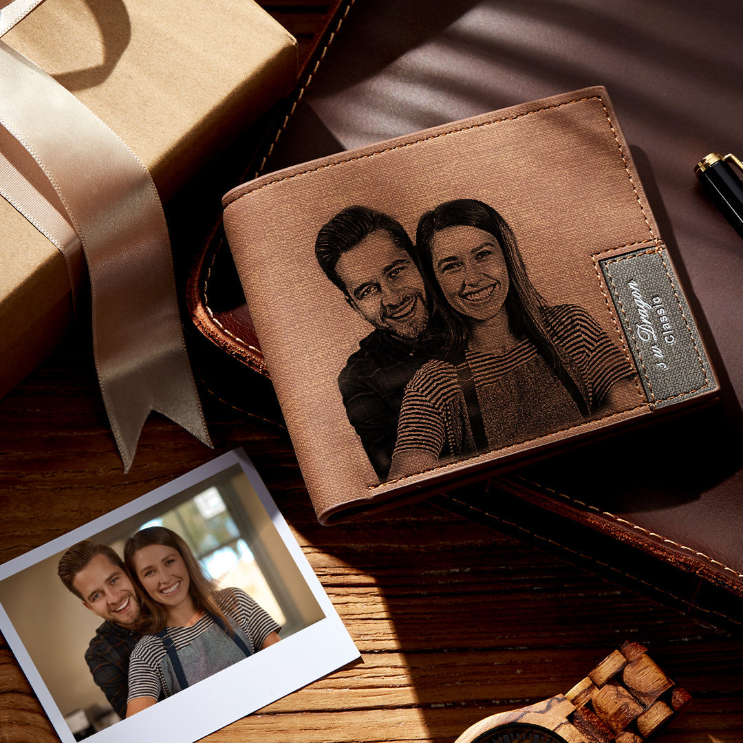 Portefeuille avec photo gravée Portefeuilles Cadeaux pour hommes