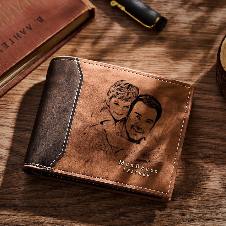 Portefeuille personnalisé avec photo gravée en cuir ombre cadeau pour lui