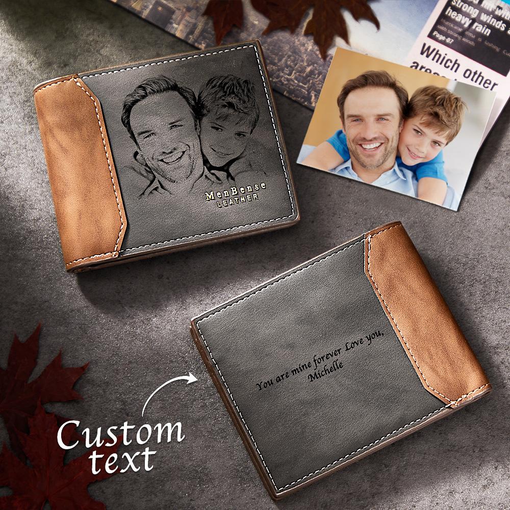 Portefeuille personnalisé avec photo gravée en cuir ombre cadeau pour lui