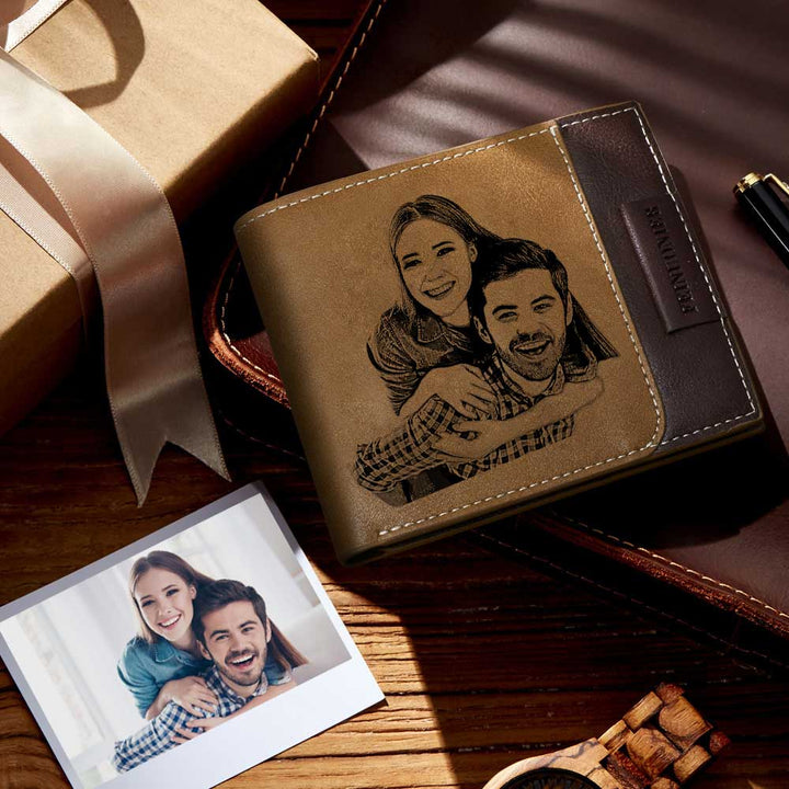 Portefeuille bloquant avec photo gravée personnalisée pour hommes