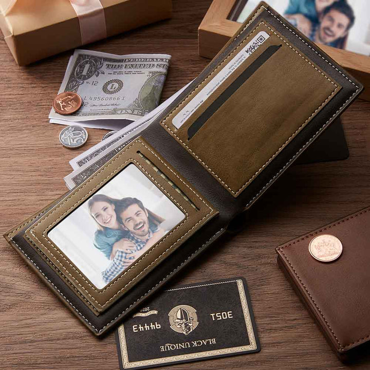 Portefeuille bloquant avec photo gravée personnalisée pour hommes