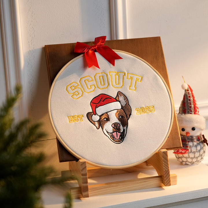 Ornement de Noël personnalisé brodé avec le portrait de votre animal de compagnie - Cadeau souvenir pour les amoureux des animaux