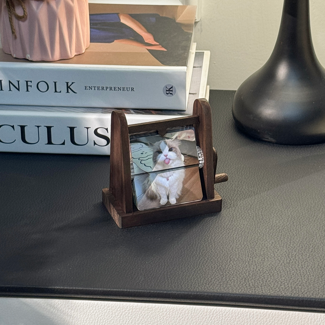 Boîte à album photo à rabat en bois sur mesure, à manivelle