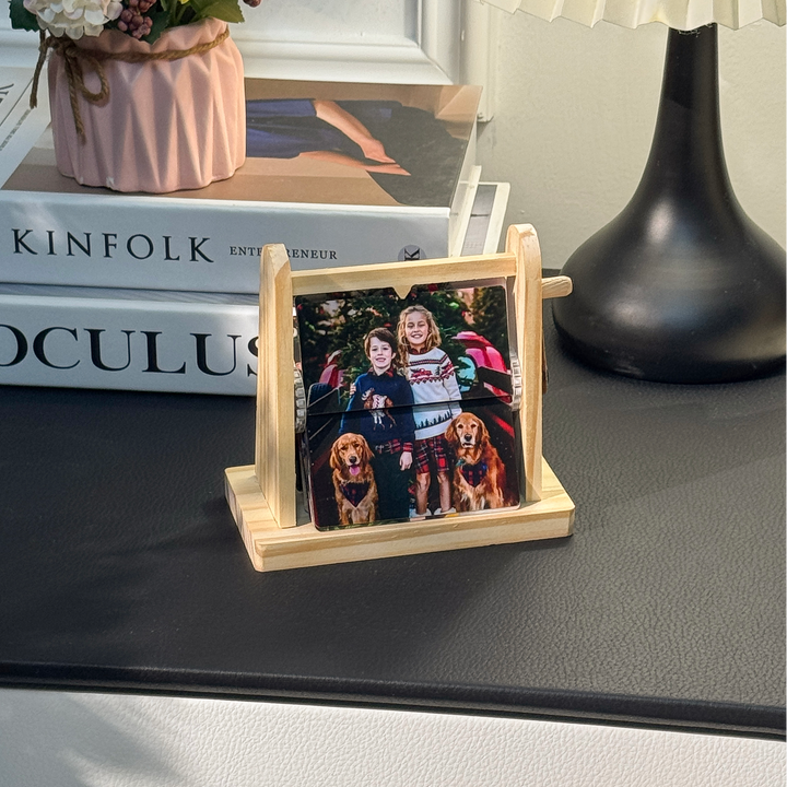 Boîte à album photo à rabat en bois sur mesure, à manivelle