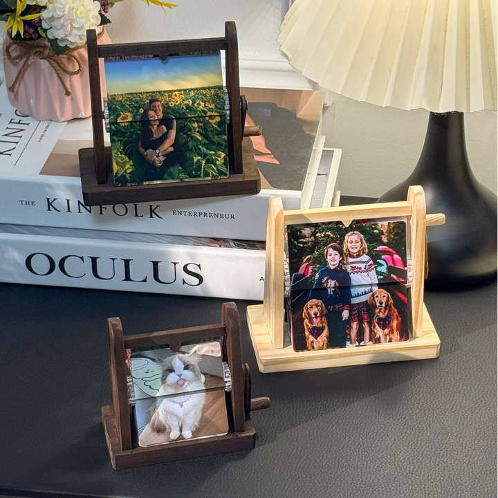 Boîte à album photo à rabat en bois sur mesure, à manivelle