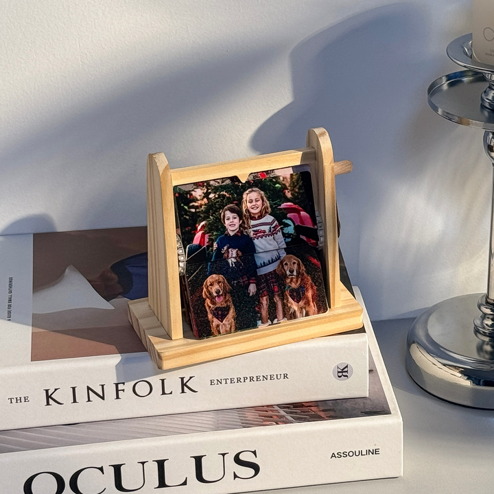 Boîte à album photo à rabat en bois sur mesure, à manivelle