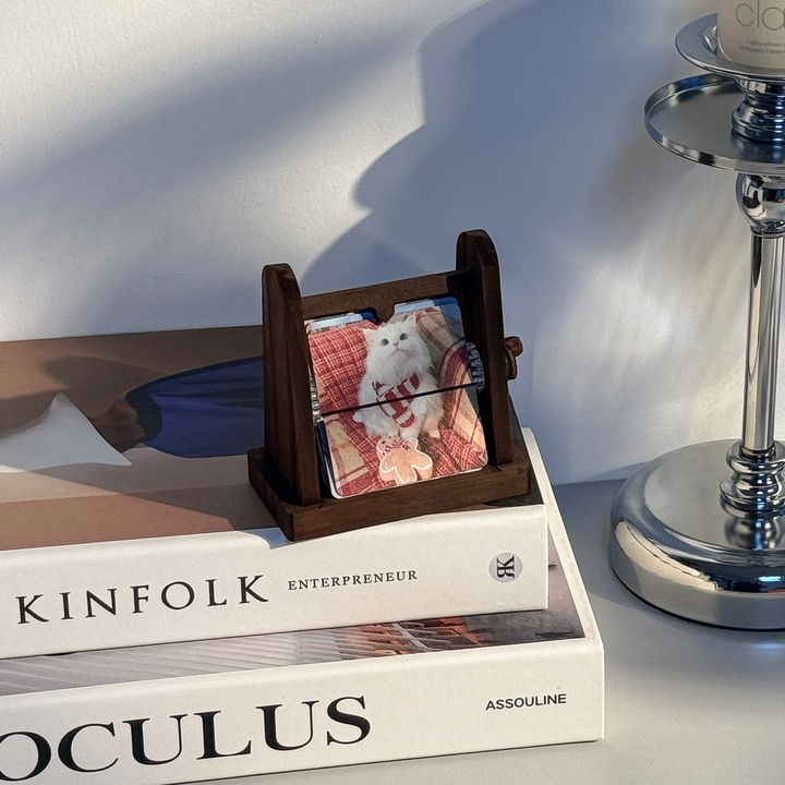 Boîte à album photo à rabat en bois sur mesure, à manivelle