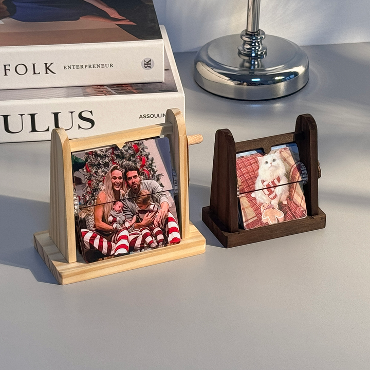 Boîte à album photo à rabat en bois sur mesure, à manivelle