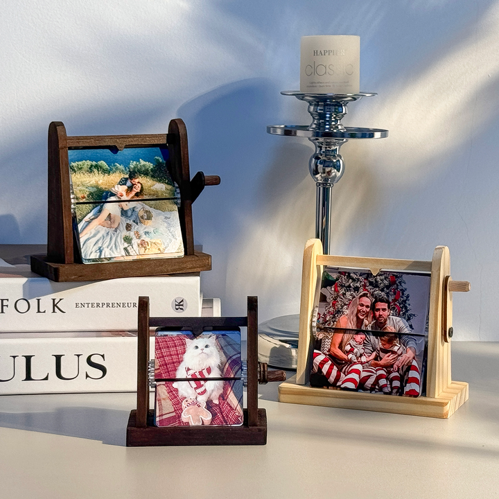 Boîte à album photo à rabat en bois sur mesure, à manivelle