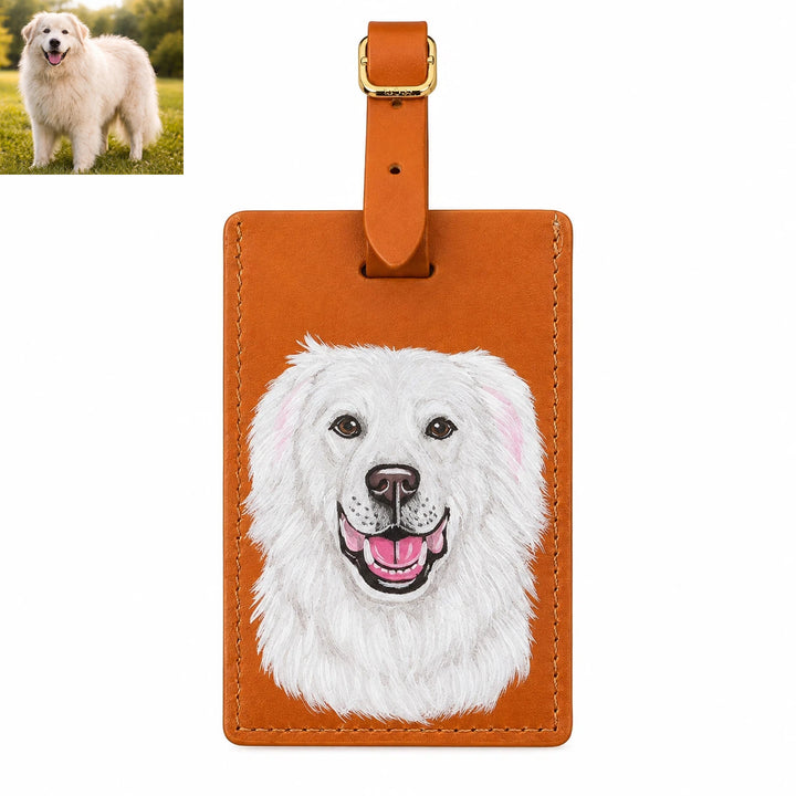 Étiquette de bagage en cuir personnalisée avec portrait de votre animal