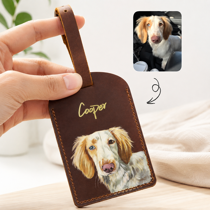 Étiquette de bagage en cuir personnalisée avec portrait de votre animal,accessoire de voyage personnalisé