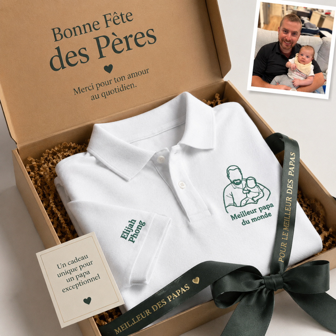Polo brodé avec la silhouette de papa – Cadeau pour la fête des Pères
