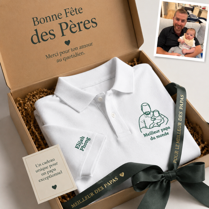 Polo brodé avec la silhouette de papa – Cadeau pour la fête des Pères