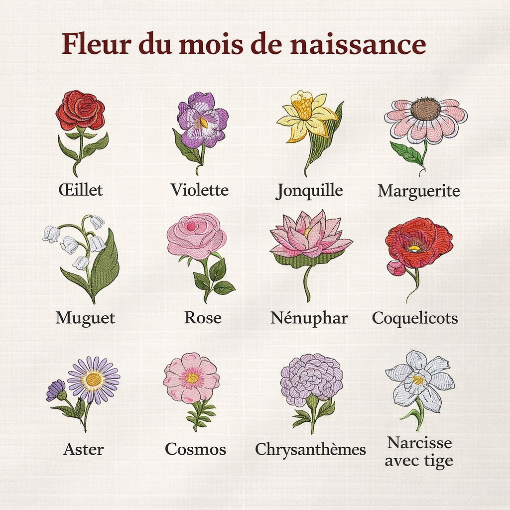 Sweat-shirt brodé personnalisé avec fleur de naissance et prénoms des enfants pour maman