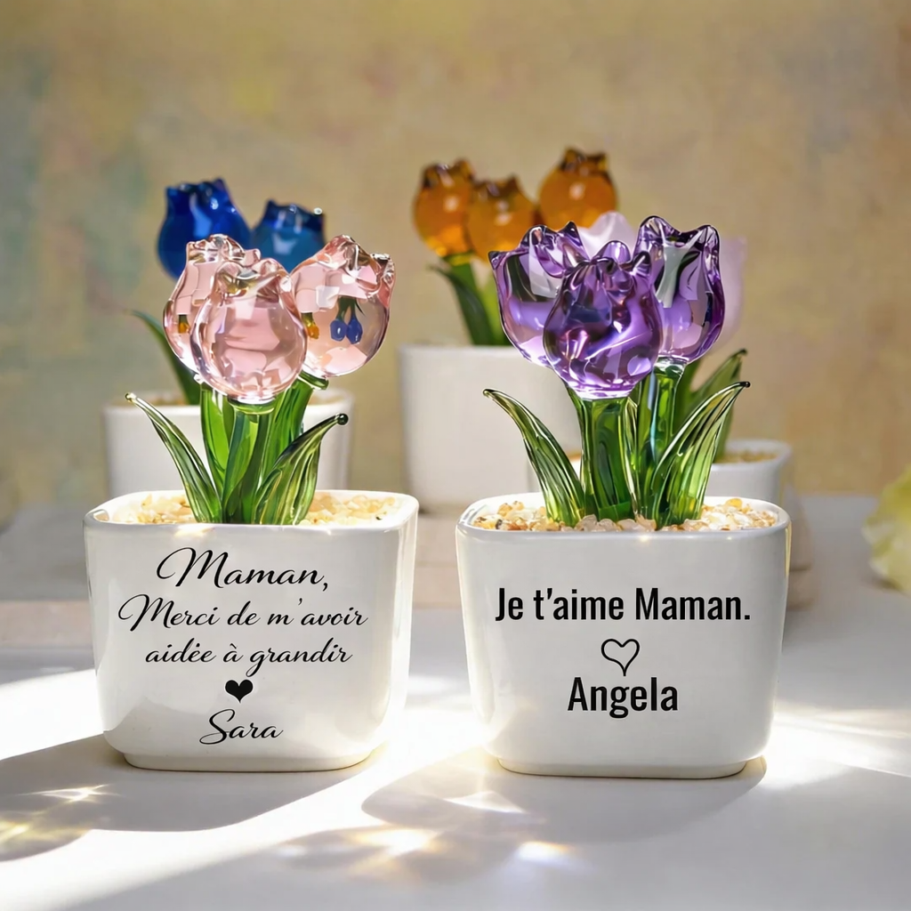 Tulipes éternelles en verre, Cadeau floral pour maman, Cadeaux pour la fête des Mères