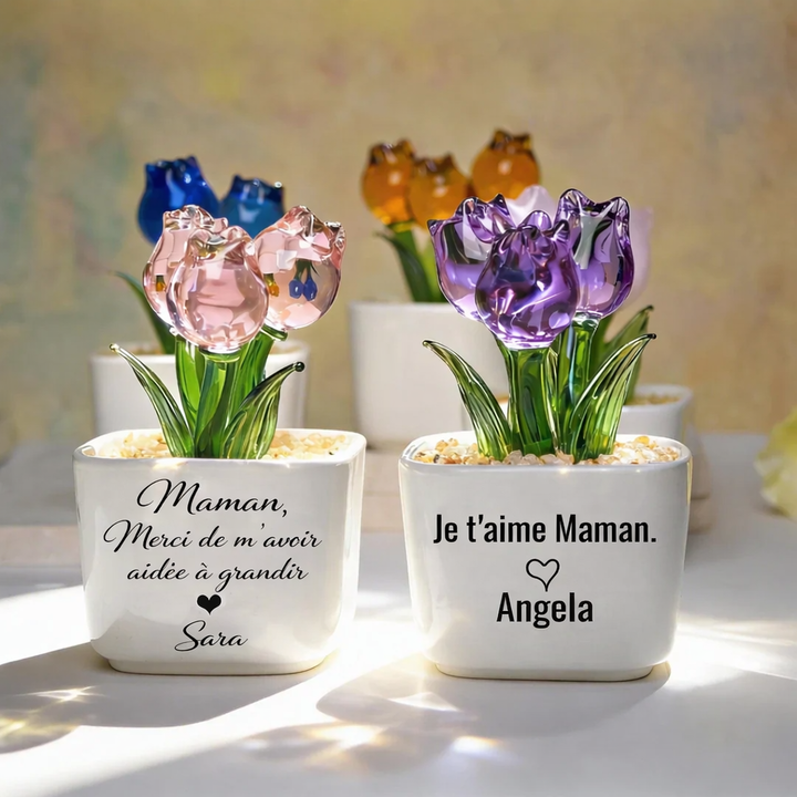 Tulipes éternelles en verre, Cadeau floral pour maman, Cadeaux pour la fête des Mères