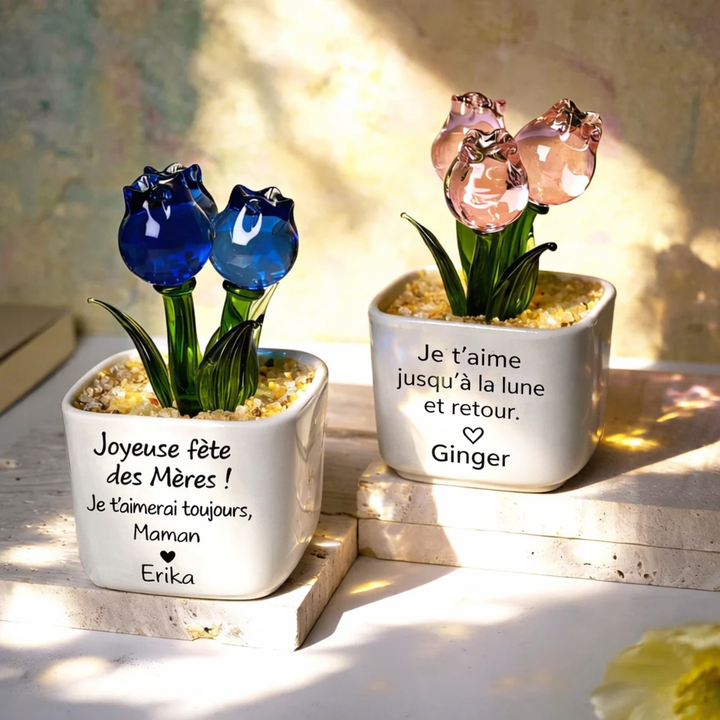 Tulipes éternelles en verre, Cadeau floral pour maman, Cadeaux pour la fête des Mères
