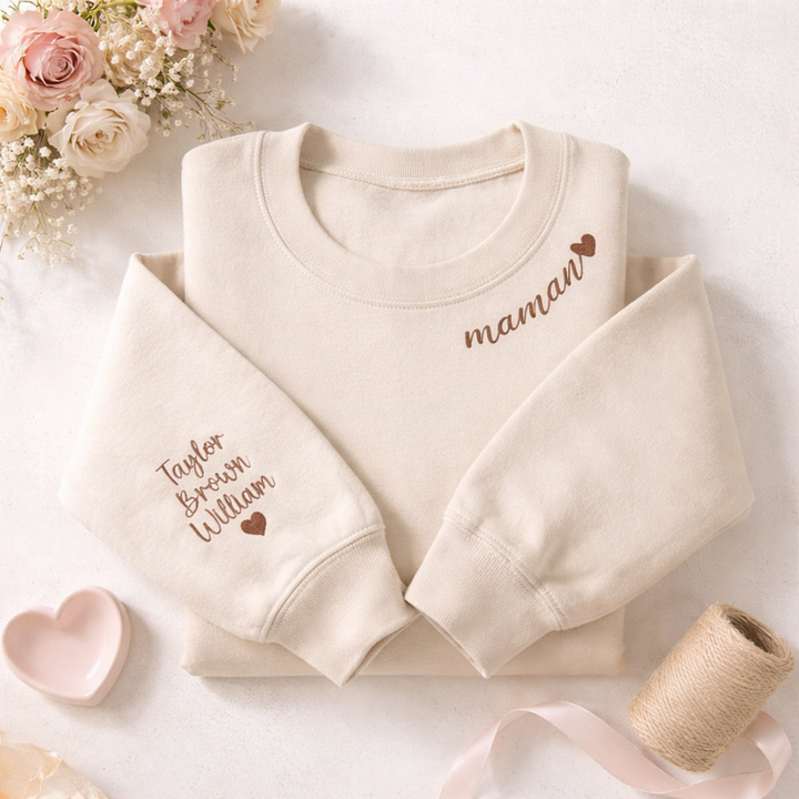 mama Sweat-shirt Personnalisé Brodé pour MAMAN avec le nom de l'enfant