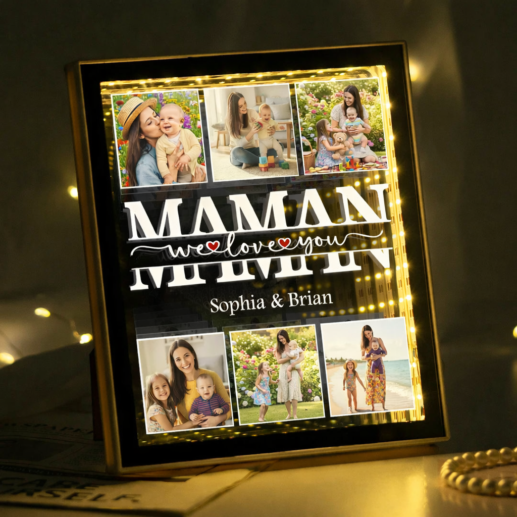 Nous t'aimons - Miroir lumineux infini personnalisé avec photo, cadeau pour maman