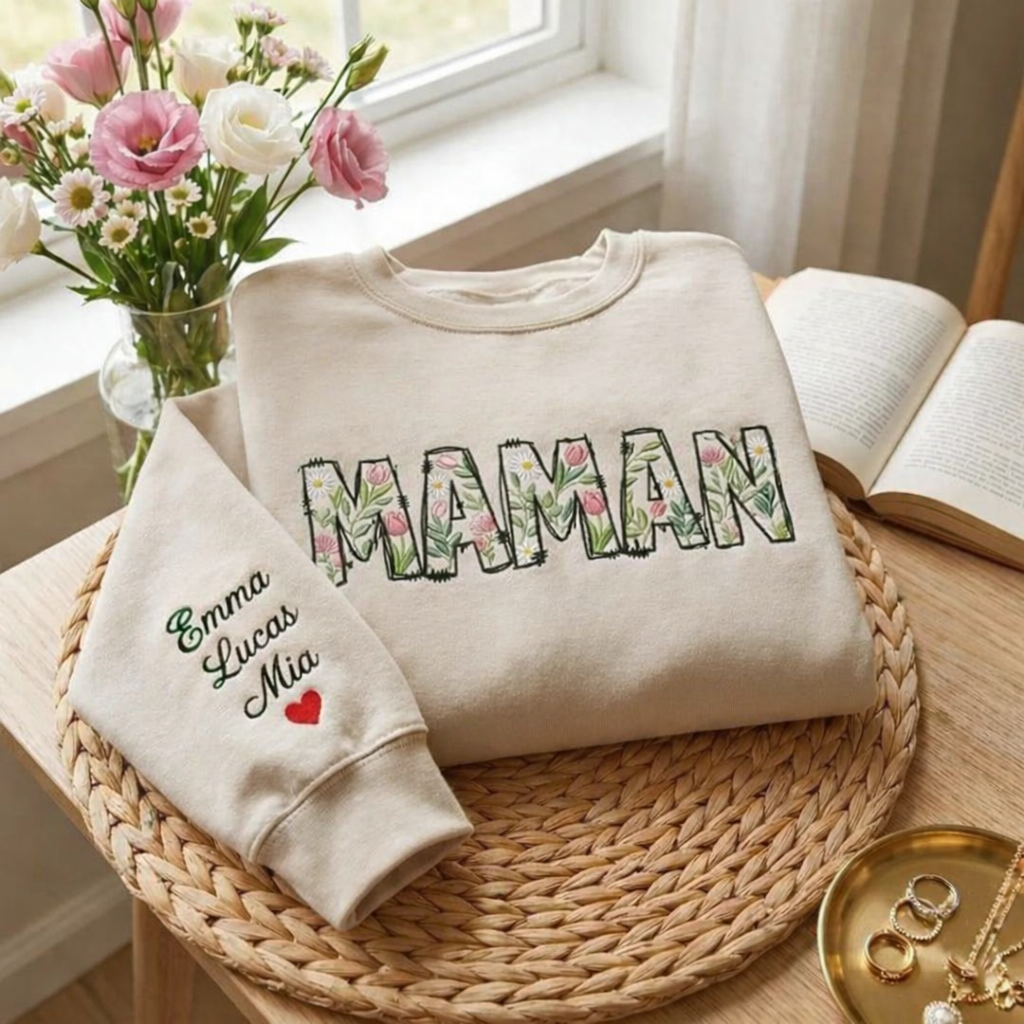 Sweat-shirt brodé de fleurs de maman