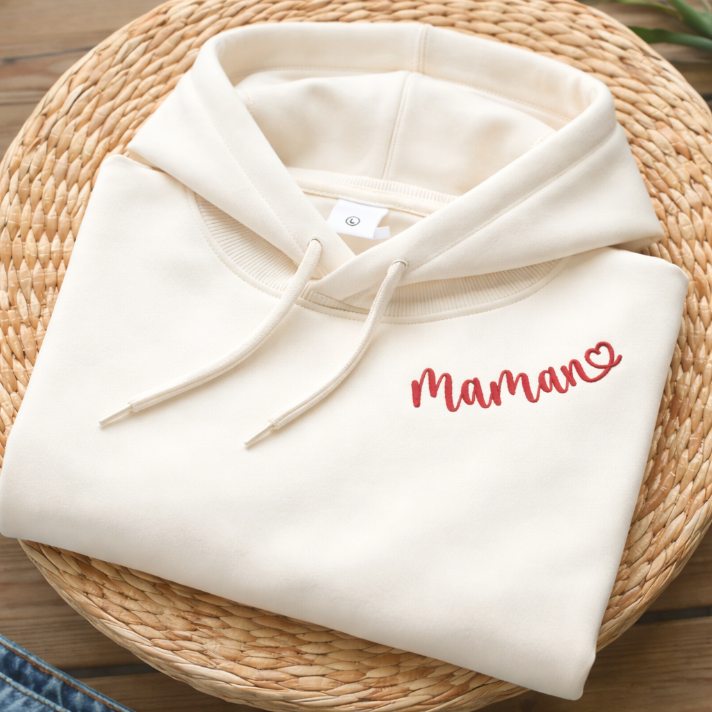 Sweat-shirt brodé « MAMAN » avec cœur – Cadeau idéal pour la fête des mères