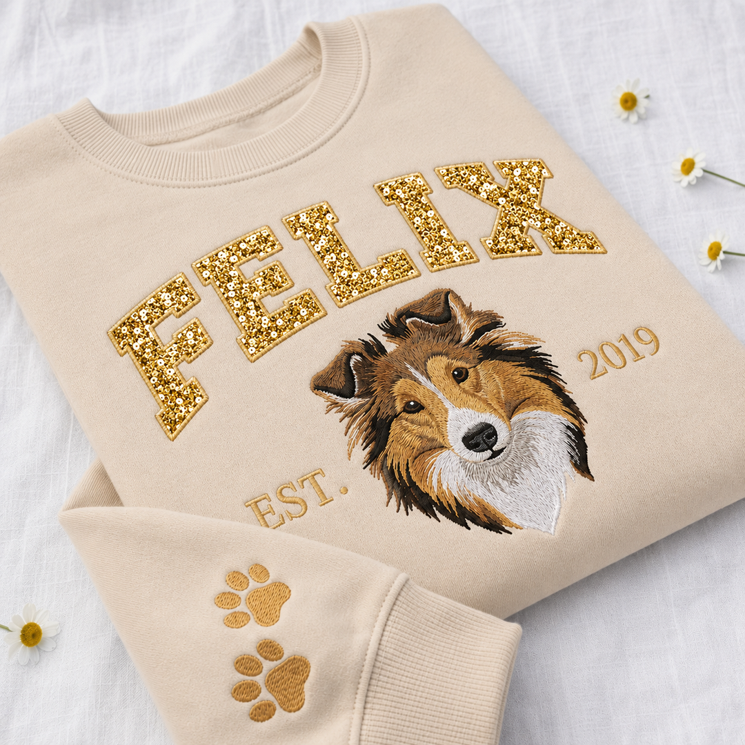 T-shirt ou sweat-shirt à sequins avec broderie du portrait de votre animal pour les amoureux des animaux