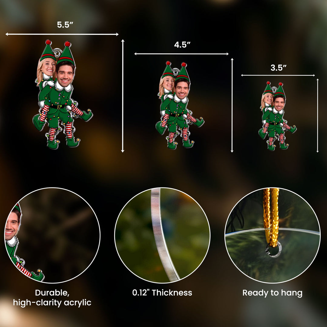 Couple d'elfes rigolos - Ornement photo personnalisé en acrylique