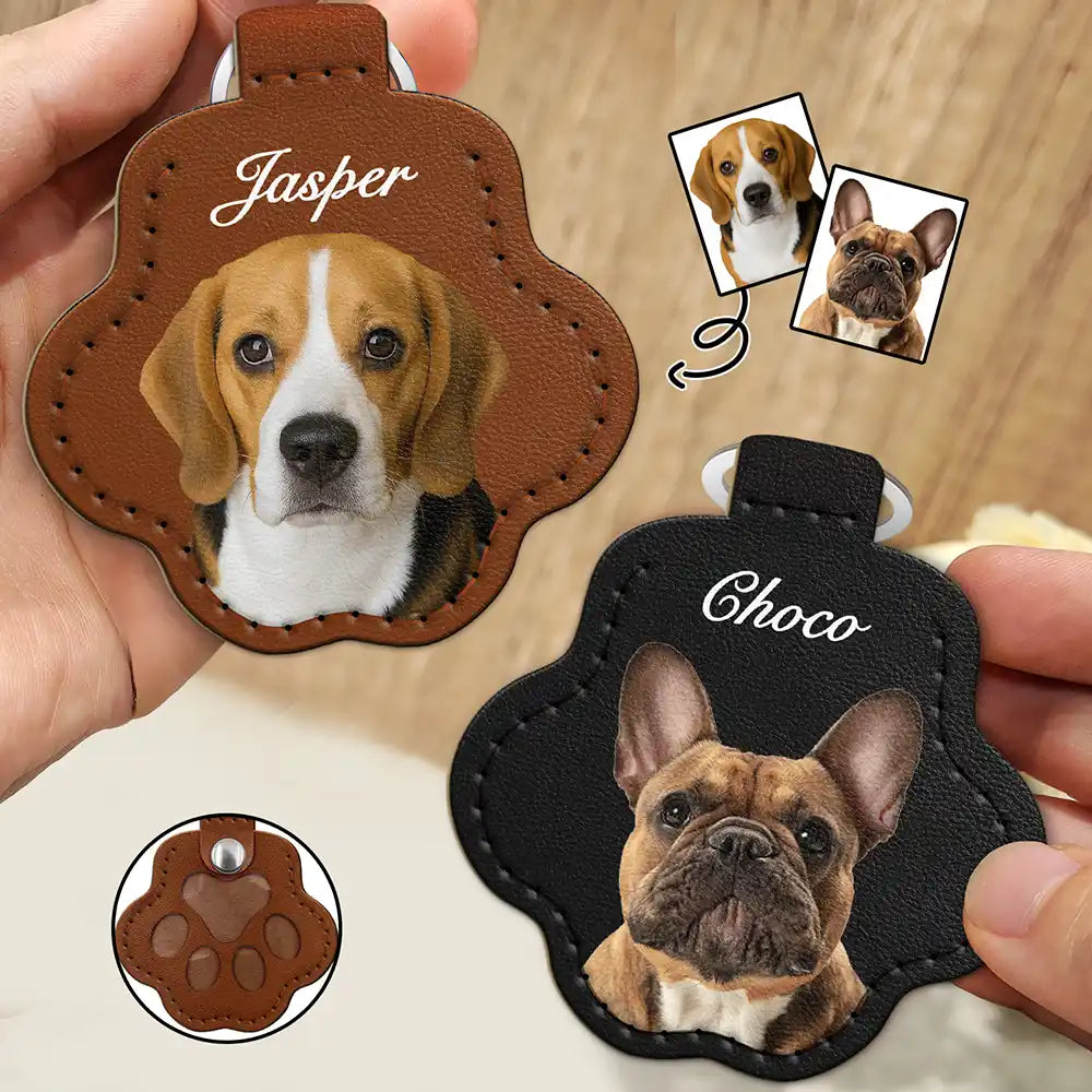 Portrait personnalisé de chien ou de chat - Porte-clés en cuir en forme de patte avec coutures