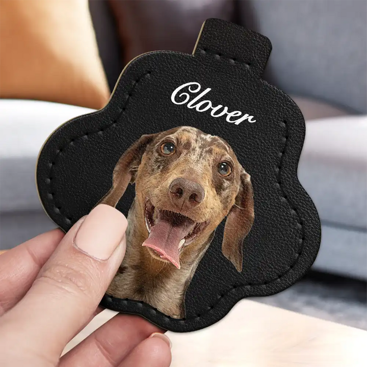 Portrait personnalisé de chien ou de chat - Porte-clés en cuir en forme de patte avec coutures