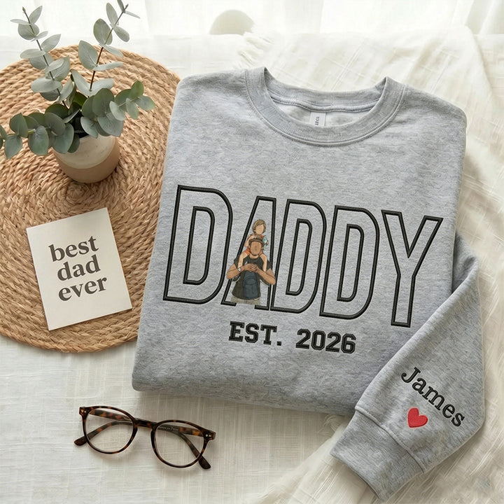 Sweat-shirt brodé personnalisé avec le portrait de papa — le cadeau idéal pour la fête des pères