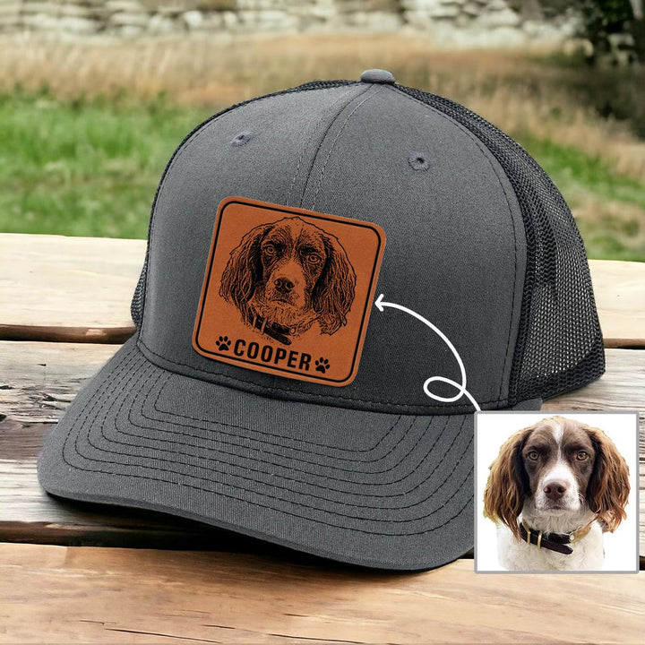 Casquette de camionneur en cuir avec portrait d'animal personnalisé, photo et nom, cadeau pour les amoureux des animaux