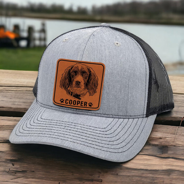 Casquette de camionneur en cuir avec portrait d'animal personnalisé, photo et nom, cadeau pour les amoureux des animaux