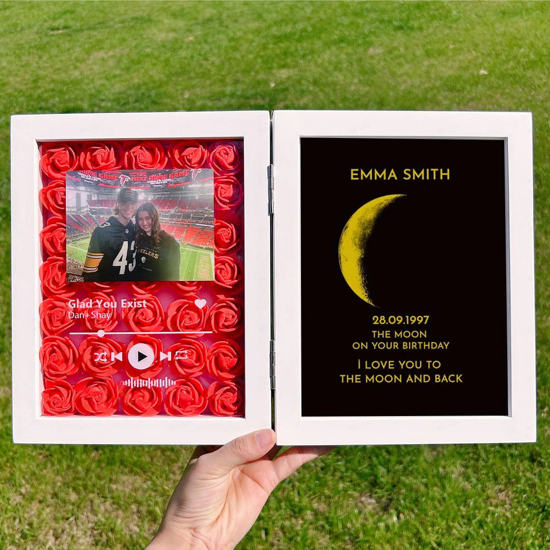 Boîte à fleurs personnalisée avec cadre musical en phase de lune