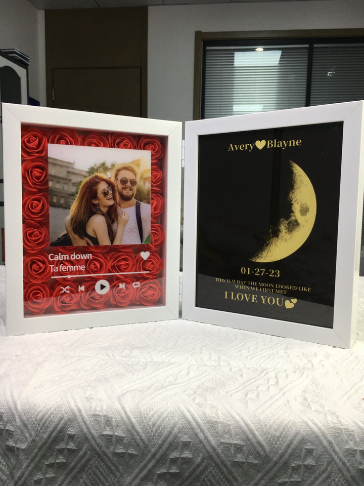 Boîte à fleurs personnalisée avec cadre musical en phase de lune