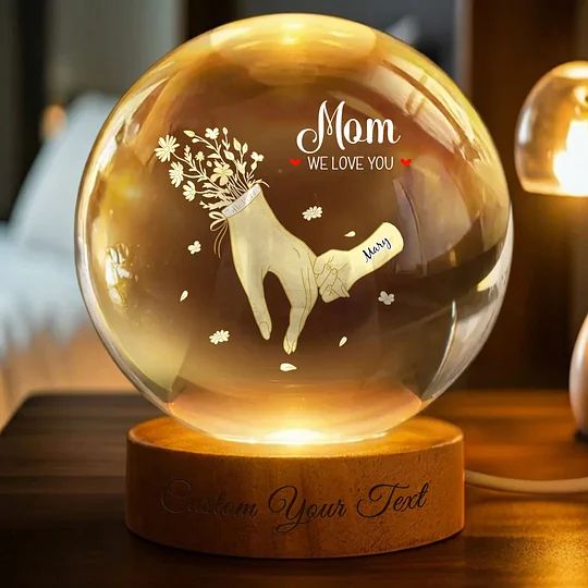Veilleuse boule de cristal « On t’aime maman » - Décoration pour la fête des mères