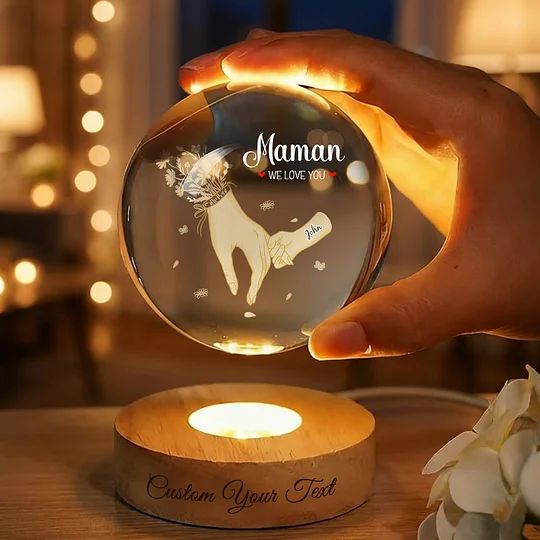 Veilleuse boule de cristal « On t’aime maman » - Décoration pour la fête des mères