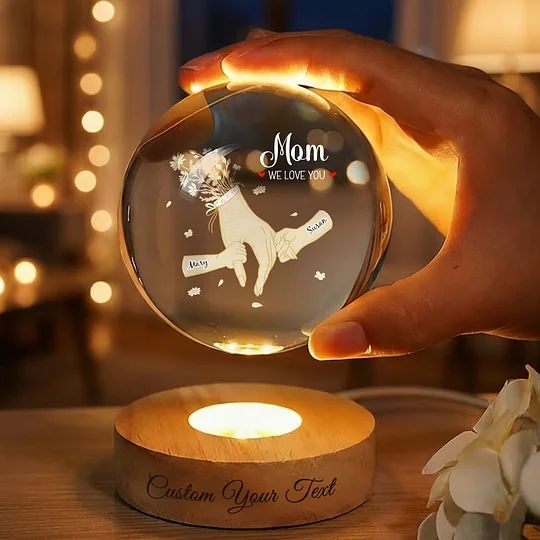 Veilleuse boule de cristal « On t’aime maman » - Décoration pour la fête des mères