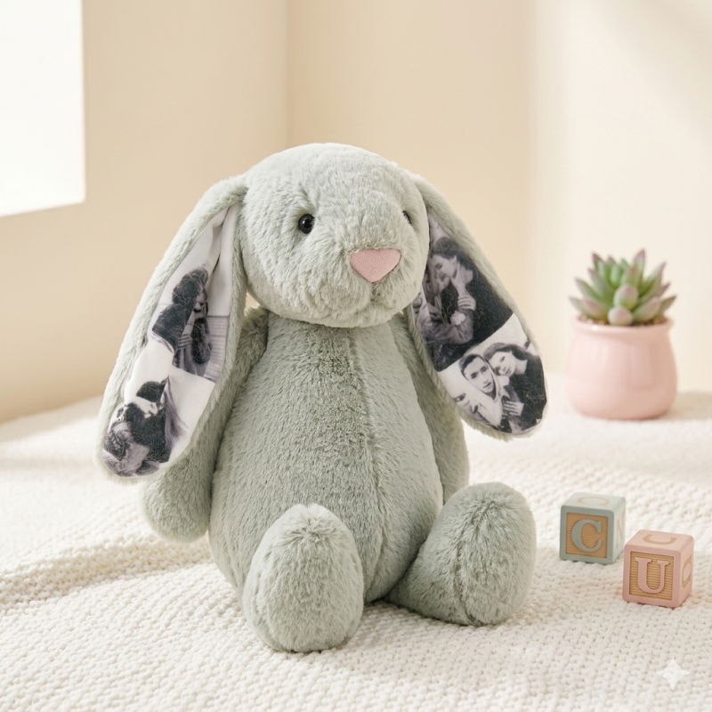 Doudou lapin personnalisé avec photo, cadeau pour les couples pour les anniversaires et Noël