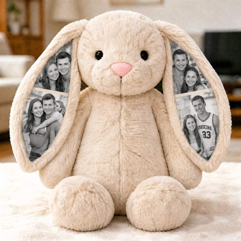Doudou lapin personnalisé avec photo, cadeau pour les couples pour les anniversaires et Noël